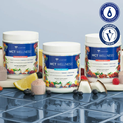 MCT Wellness Powder to Support Energy, Ketone Production & Brain Health – Keto Friendly, Sugar Free, 30-Day Supply (Blueberry Lemonade, Raspberry & Watermelon Lemonade Flavors)